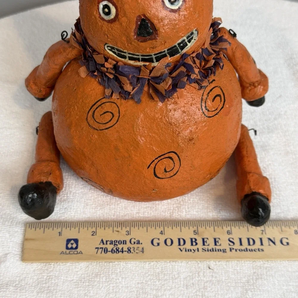 Primitive Folk Art Paper Mache Pumpkin Halloween Shelf Sitter Figure Retro